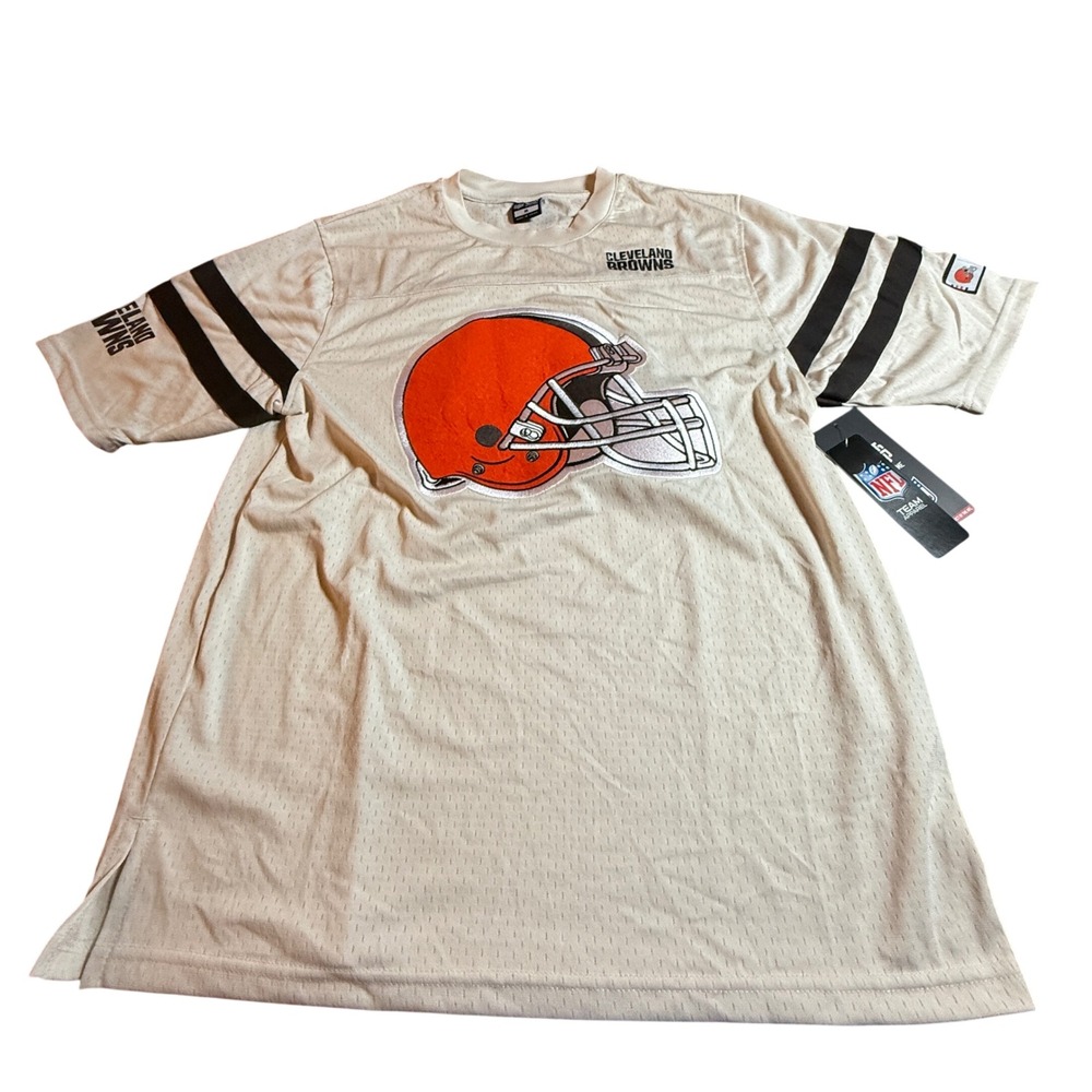 Ultra Game NFL Jersey Unisex M Off White Cleveland Browns Mesh Tee Felt Helmet